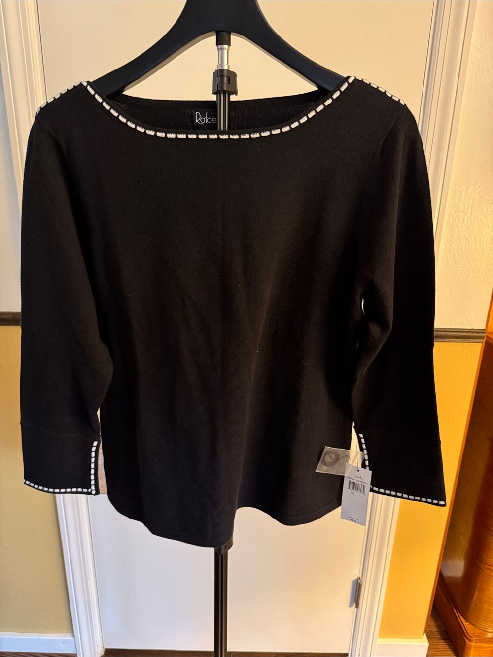 Rafaella Black Scoop Neck Top with White Contrast Trim